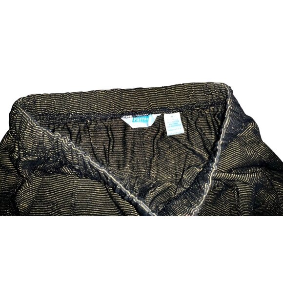 Vintage Black & Gold Metallic Stirrup Pants Elastic Waist Sz Medium By Partners - Picture 7 of 11